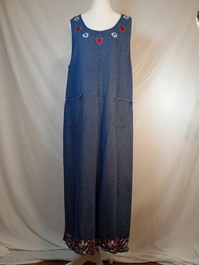 Agapo Size L  Women's Vintage EmbroideredDenim  Maxi Sleeveless Country Style